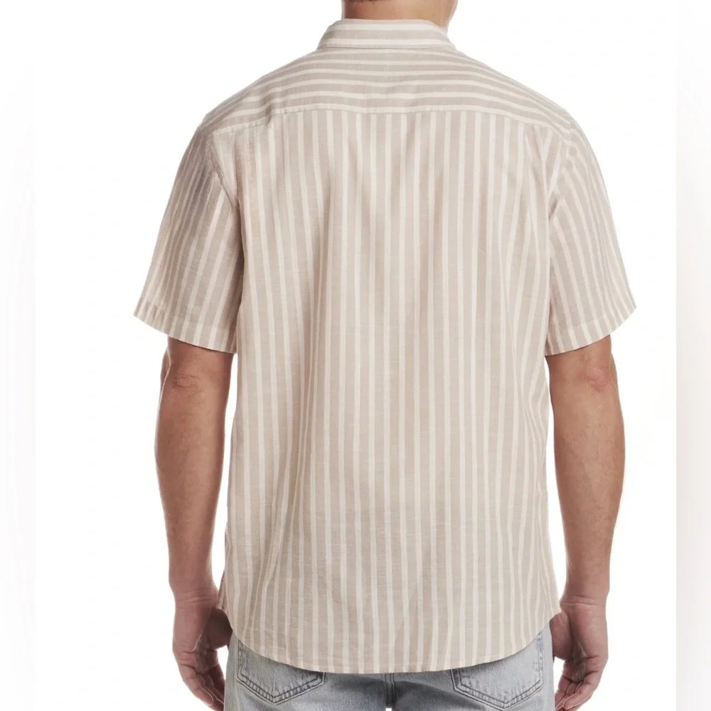 NWT Frontier‎ Threads XL Beige Stripe Short Sleeve Button Down Shirt Mens